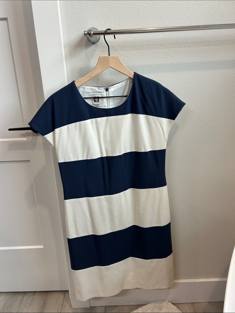 Anne Klein Navy and White Striped Shift Dress